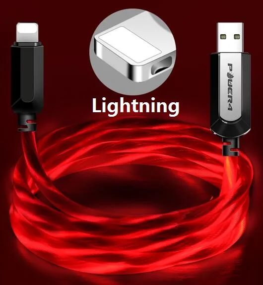 Power4 усиленный Micro кабель usbc для iPhone xs max светящийся светодиодный usb type C кабель для Lightning samsung зарядный кабель Micro - Цвет: Lightning-Red