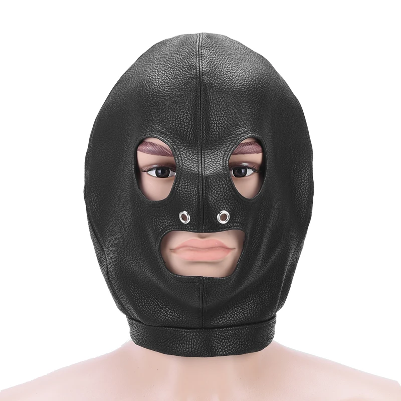 Черная кожаная маска для БДСМ бондажа раб Фетиш головной убор унисекс