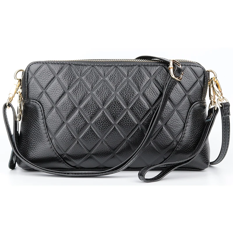 COMFORSKIN Premium Cowhide Double Zipper Messenger Bags 2021 New Arrivals European And American Geometric Ladies Cross-body Bags