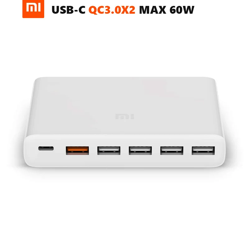 Оригинальное Xiaomi Mi USB-C 60 Вт(всего) зарядное устройство Smart output 1 type-C 5 USB-A Dual QC 3,0 Quick Charge 18 Вт x2+ 24 Вт(5 В = а макс