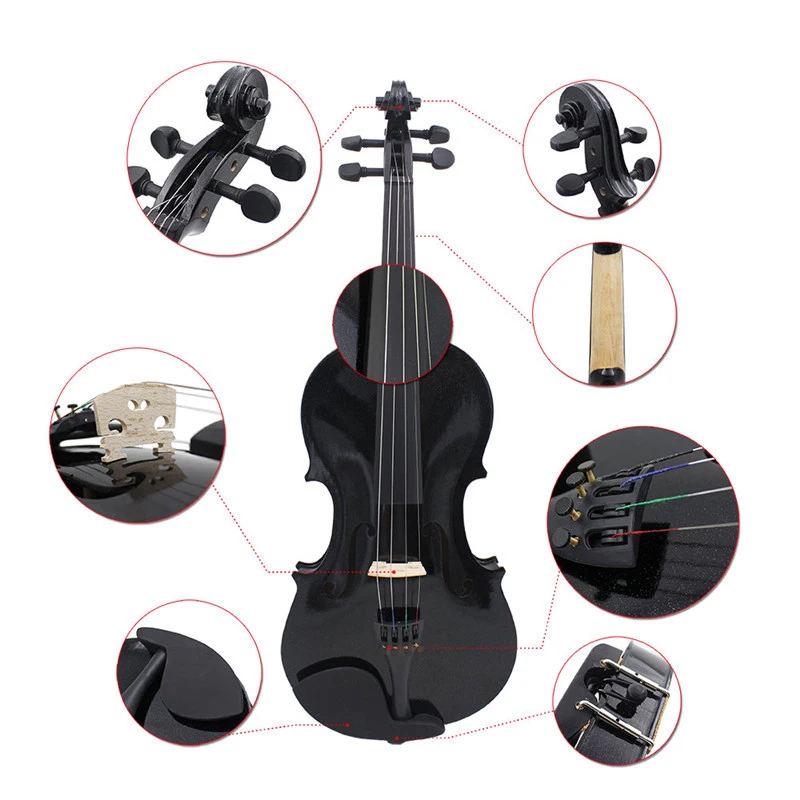

Violin 4/4 Full Size Acoustic Violin Fiddle Black with Case Bow Rosin Basswood Blacked Wood 4 Pcs Musical Instruments Stringed