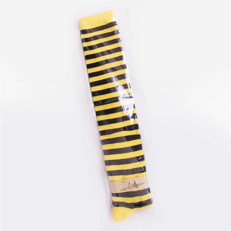 yellow and black Черно-белые полосатые женские гольфы, чулки, полосатые гольфы с зеброй, кавайные чулки Лолиты для девочек, BH - Цвет: yellow and black