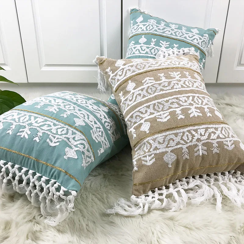 blue pillow covers geometric embroidered cushion cover home decor embroidery throw decorative pillowcase | Дом и сад