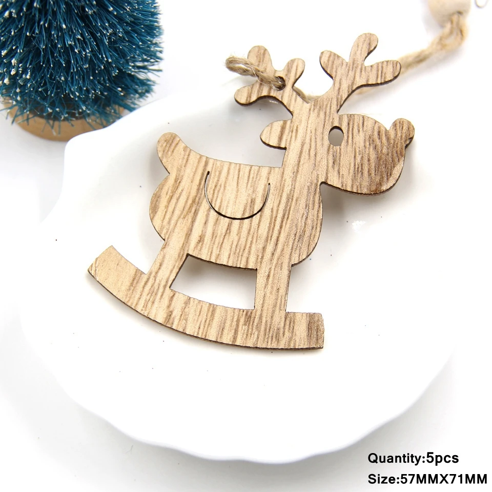 Deer 5 шт. милые винтажные рождественские деревянные подвески, украшения DIY деревянные поделки детский подарок орнамент с рождественской елкой украшения для рождественской вечеринки - Цвет: Deer