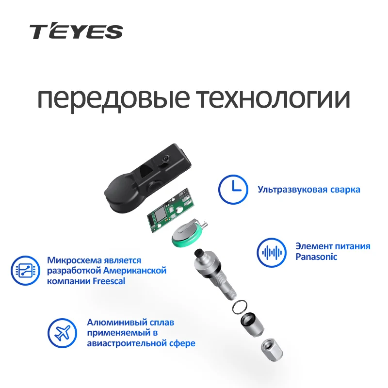 Датчик давления в шинах TPMS. Приемное устройство с цветным ЖК дисплеем + 4 датчика