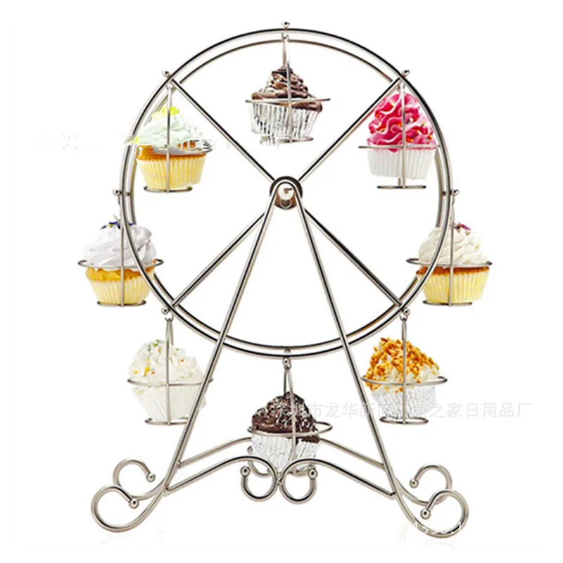 Rotate Ferris Wheel Cupcake Server 8 Cups Stainless Steel Cupcake Stand Cake Holder Decorating Party Supplies