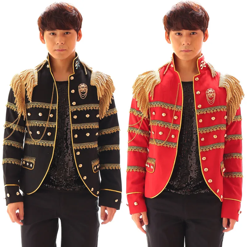 Nightclub Male singer Dj Costumes Fashion stars style  EXO Epaulette Suit Performance Wear