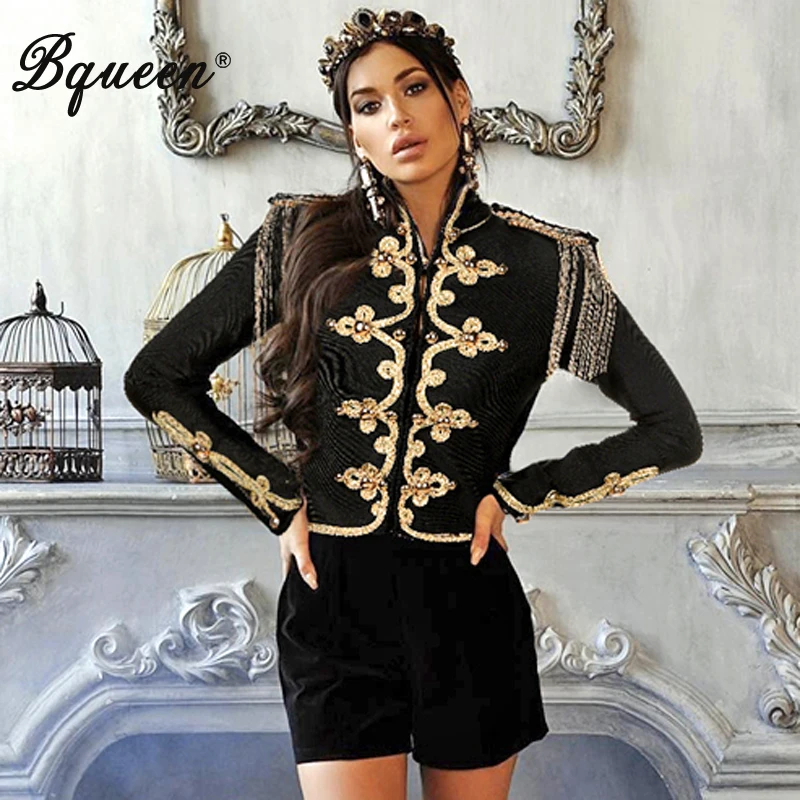 Женская куртка с длинными рукавами Bqueen однотонная черная приталенная