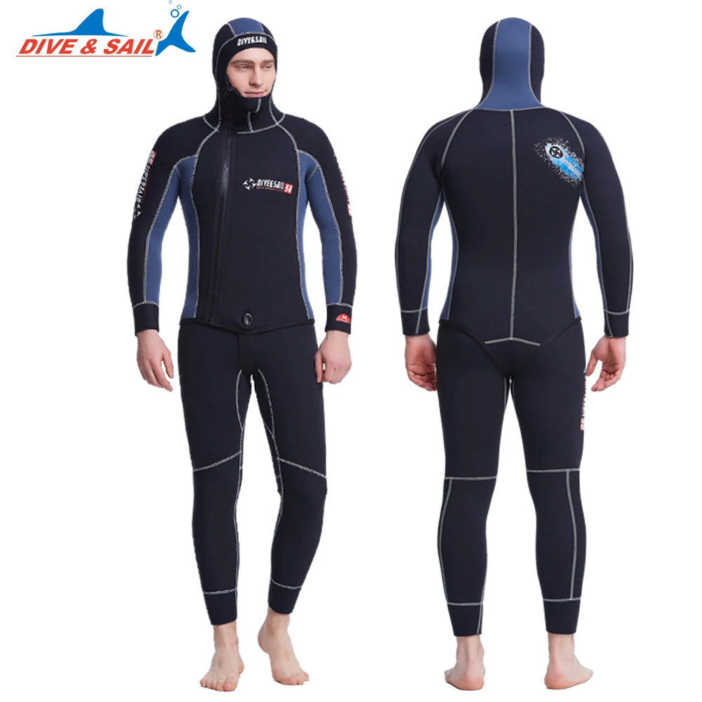 Dive& Sail мужские полные гидрокостюмы для подводной рыбалки 5 мм купальный костюм с капюшоном 2 штуки копье Рыбалка молния подводное погружение размера плюс xxxl