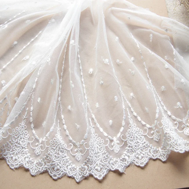 

White/Black embroidered lace trim with mesh fabric DIY textiles accessory 5yards/lot wholesale Free shipping -LSXG