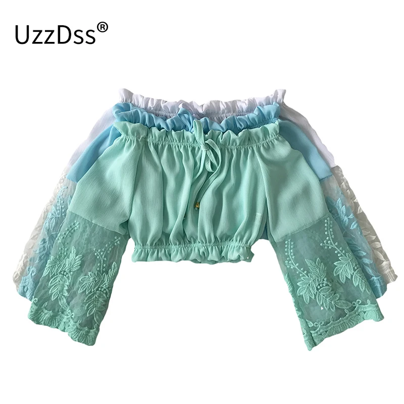 Женская кружевная блузка UZZDSS белая повседневная пляжная с открытыми плечами и