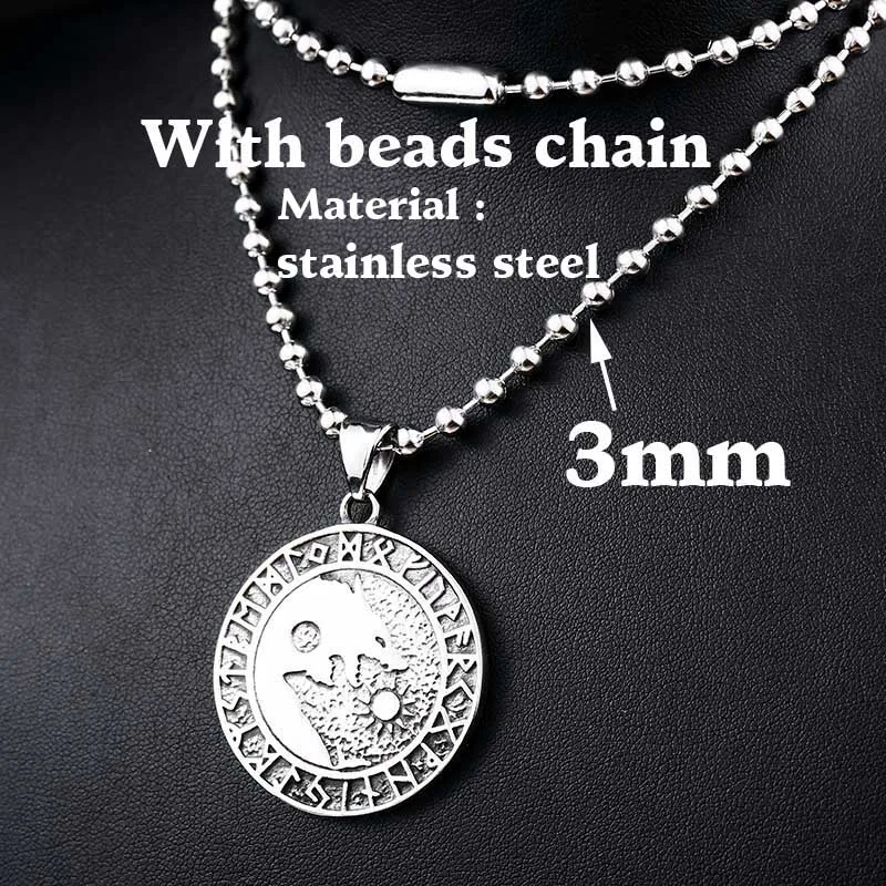 beads chain style Байер 316L нержавеющая Викинг нордический амулет большая цепь мужские руны скандинавских викингов амулет волк кулон ожерелье ювелирные изделия LP277 - Окраска металла: beads chain style