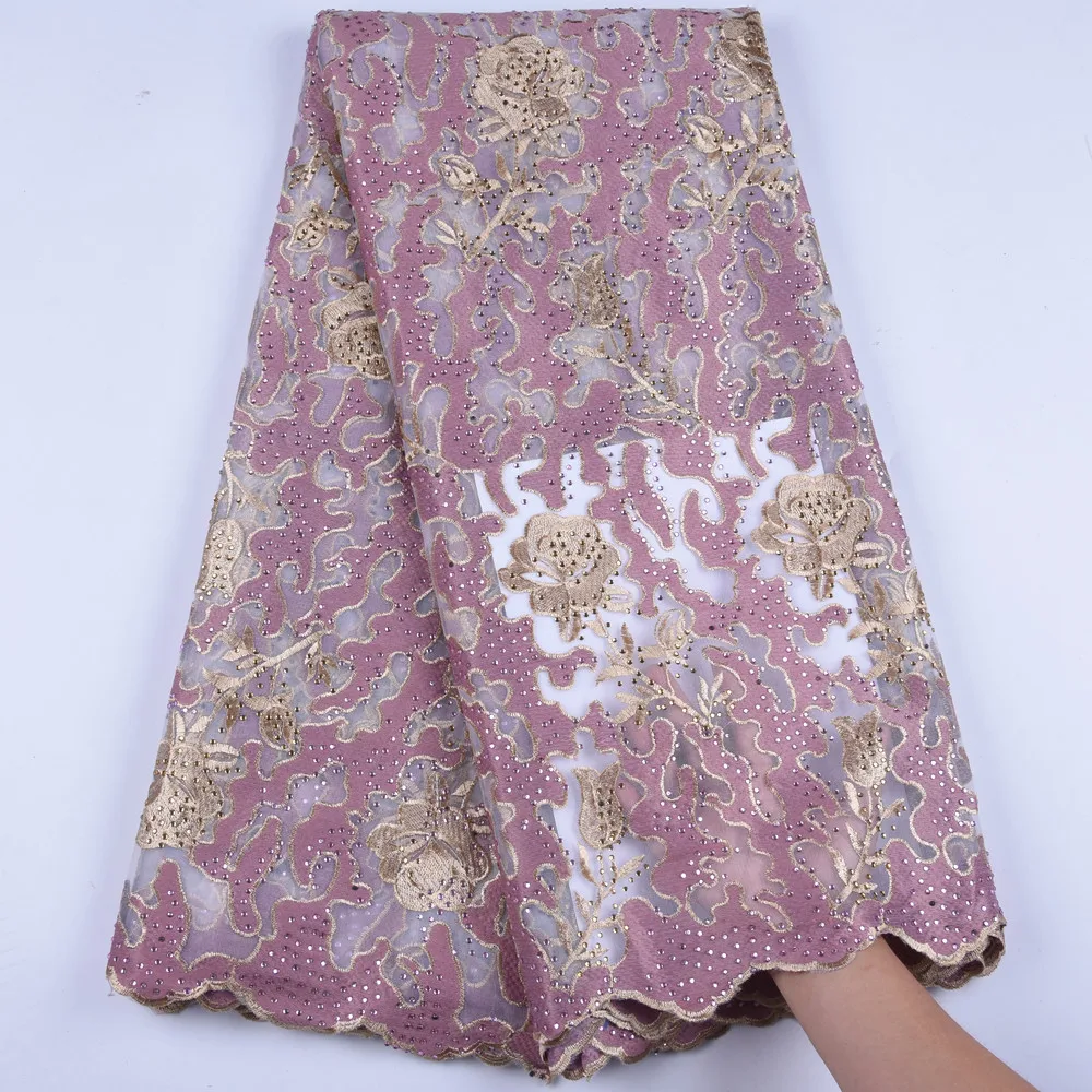 Африканская сетчатая кружевная ткань с золотой нитью Высококачественная