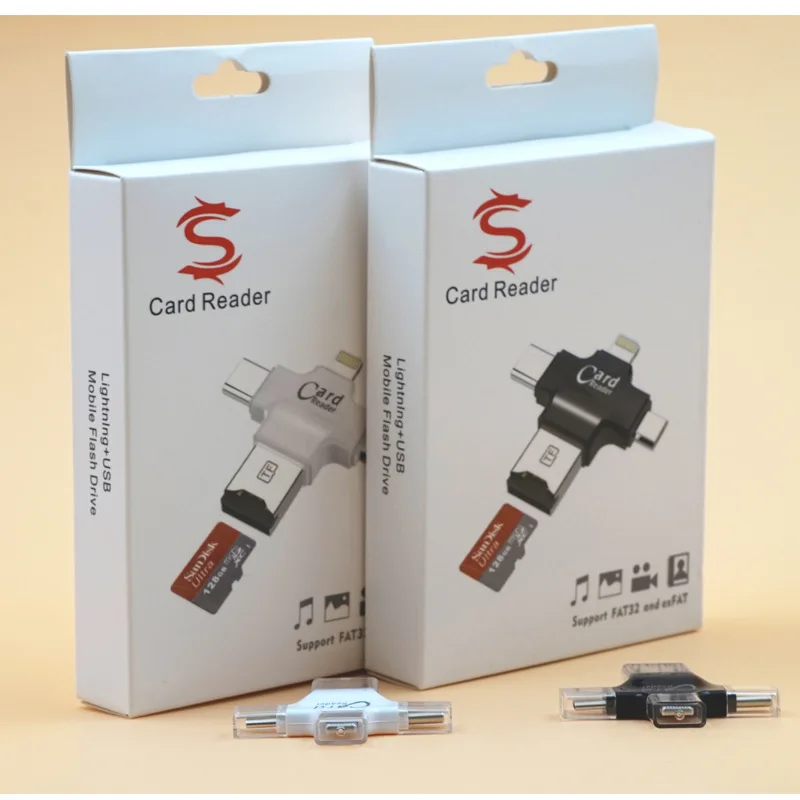 4 в 1 картридер Типа c/Молнии/Micro USB/USB 2.0 Устройство Чтения Карт Памяти Карта Micro Sd