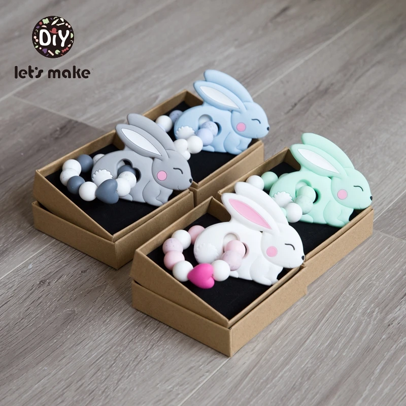 BPA libre silicona dentici&oacute;n alimentos grado peque&ntilde;o Rod dentici&oacute;n DIY collar regalos de la ducha de beb&eacute; animales de dibujos animados beb&eacute; vamos a hacer 1 pc-3