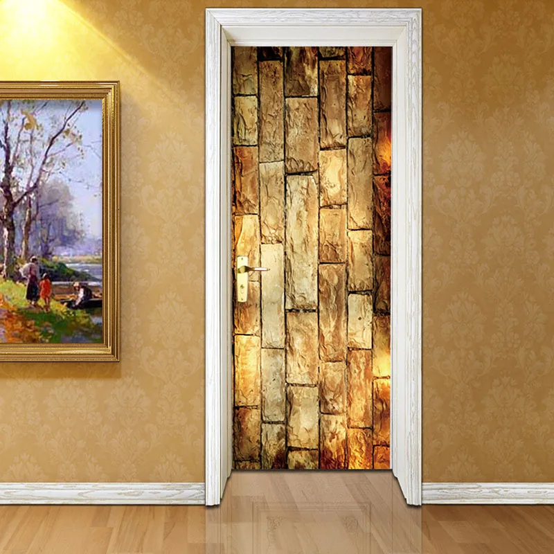 2 шт./компл. 3D каменная Текстура DIY двери арт панно Стикеры s самоклеящаяся Водонепроницаемый стены Стикеры кровать украшения комнаты обои плакат