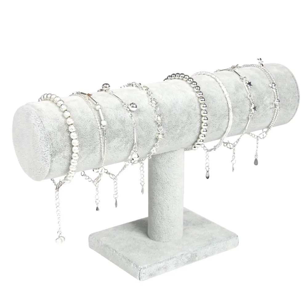 New Arrival Portable Velvet/PU Leather Bracelet Bangle Necklace Display Stand Holder Watch Jewelry Organizer T-Bar Rack dg88 fashion jewelry display black velvet leather t bar jewelry rack organizer hard stand holder for bracelet chain necklace watch