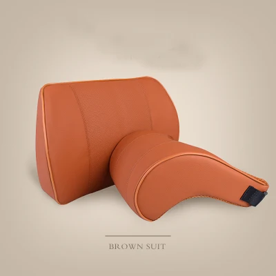 brown 1 set Регулируемый автомобильный подголовник, подушка для шеи, набор кожаных авто сидений, поясничная защита, черное сиденье, поясная подушка, подушка с эффектом памяти - Цвет: brown 1 set