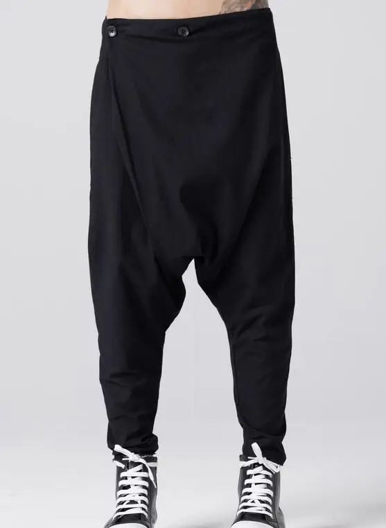 

28--42 HOT / Spring Male New Fashion Personality Non-mainstream Ha Low Crotch Pants Span Fork Pants Leisure Loose Big Yards