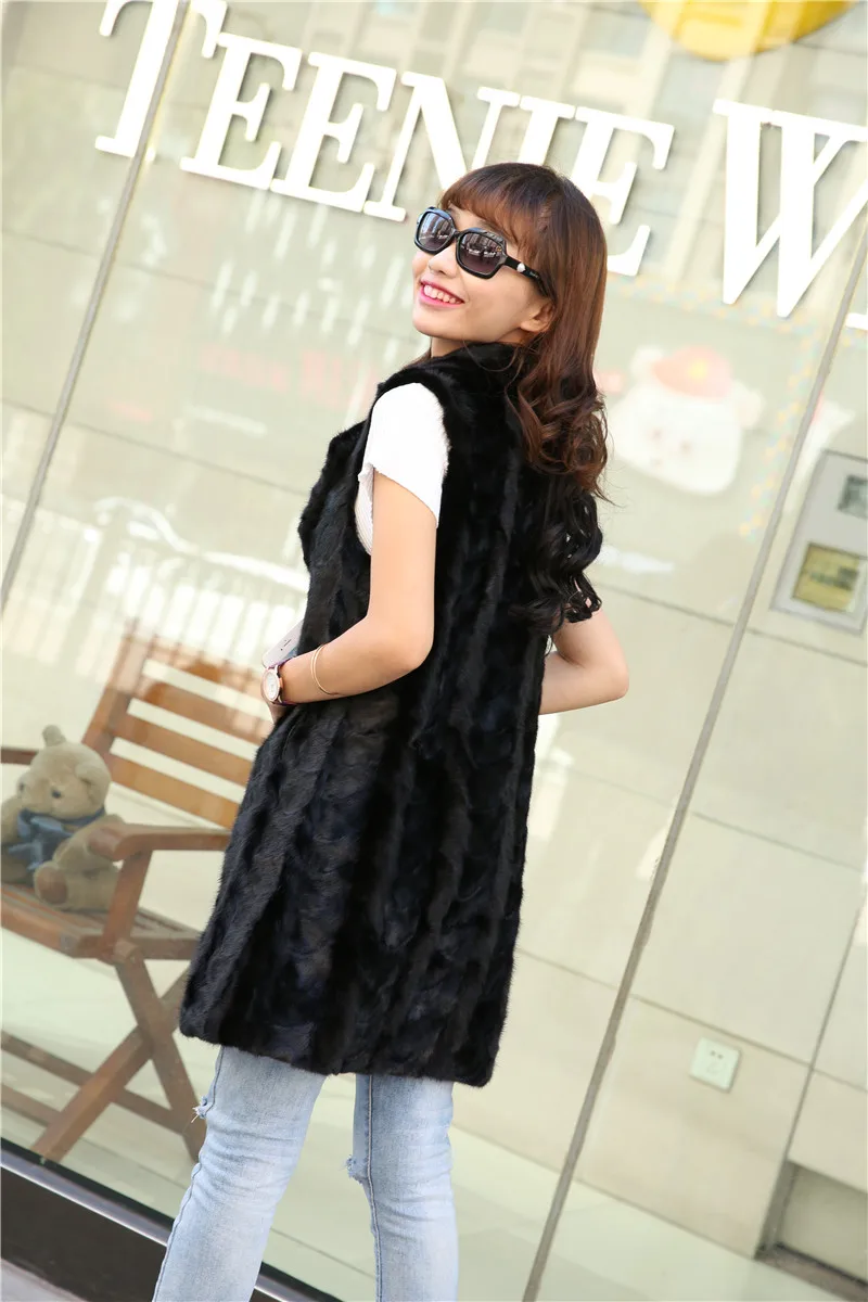 Длинный натуральный меховой жилет из норки Женская длинная куртка пальто