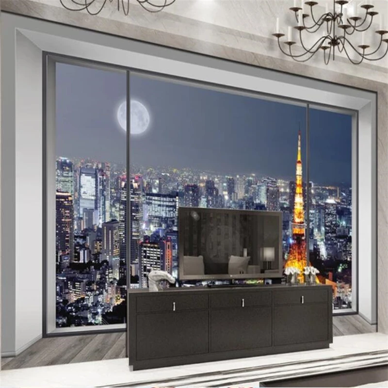 beibehang Custom wallpaper 3d mural dreamy high-rise building beautiful view window TV background wall papers home decor murals |