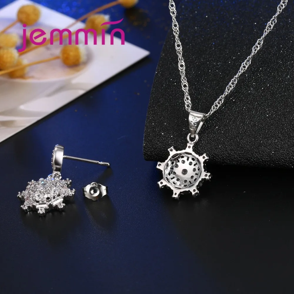 

Fashion Women Crystal Stud Earring Pendant Jewelry Set Geometric Design High Quality 925 Silver Jewelry