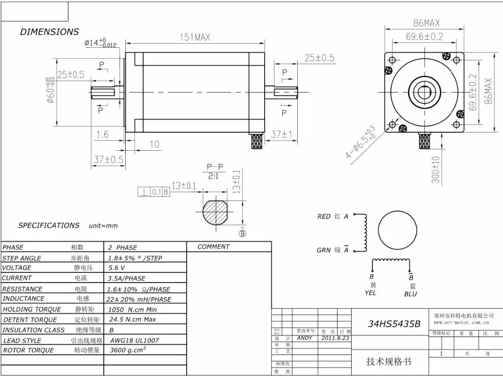 

4 . Nema34 34HS5435B 1600oz-in 3.5A CE