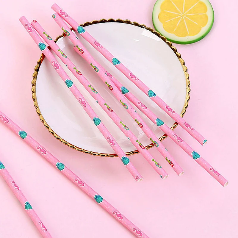 25 Pcs Mermaid Disposable Paper Straws Party DIY For Baby Shower Baptism Birthday Wedding Decor
