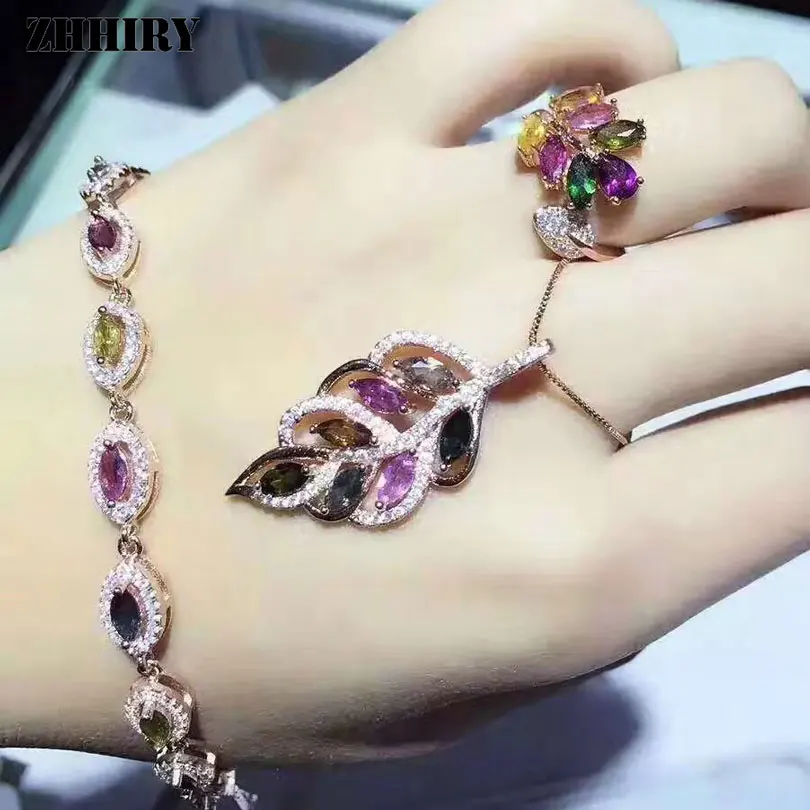Женский комплект ювелирных изделий ZHHIRY из серебра 925 пробы с натуральным