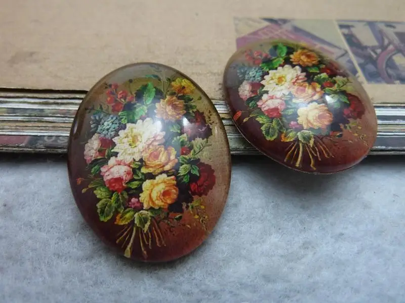 Стеклянные кабошоны ручной работы (цветы) GL 1 23 2 шт. 30x40 мм|photo glass cabochons|glass cabochonhandmade