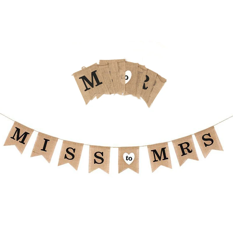 

8 Flags Miss to Mrs Vintage Burlap Banner Bunting Hessian Pennant Jute Flags Wedding Party Decoration Burlap Garland 13feet 5pcs