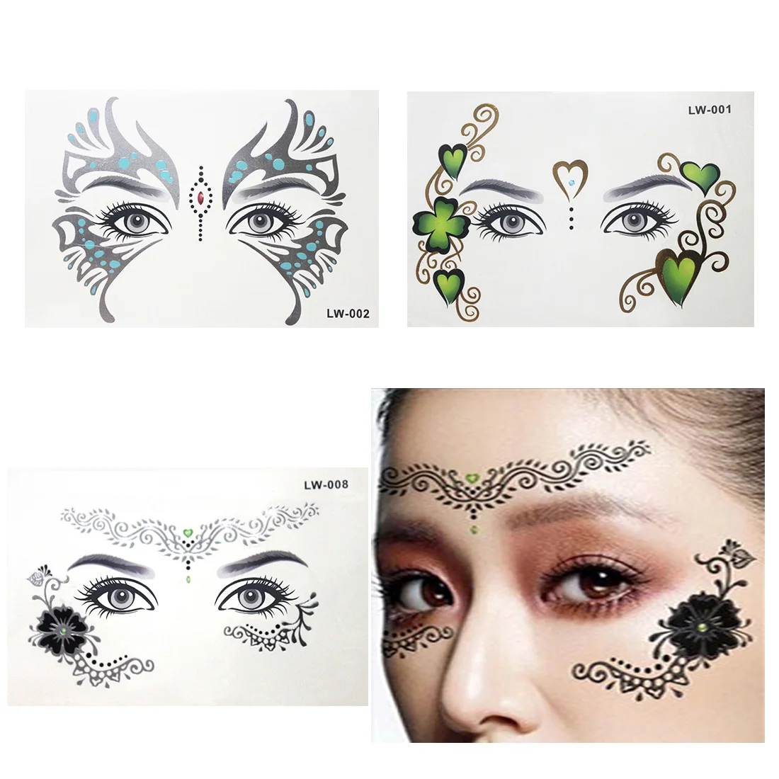 

Hot Stamping Face Forehead Eye Makeup Tattoo Sticker Temporary Tatoo Fake Tatto Body Art Cosmetic Tattoo Supplies For Girl Boy