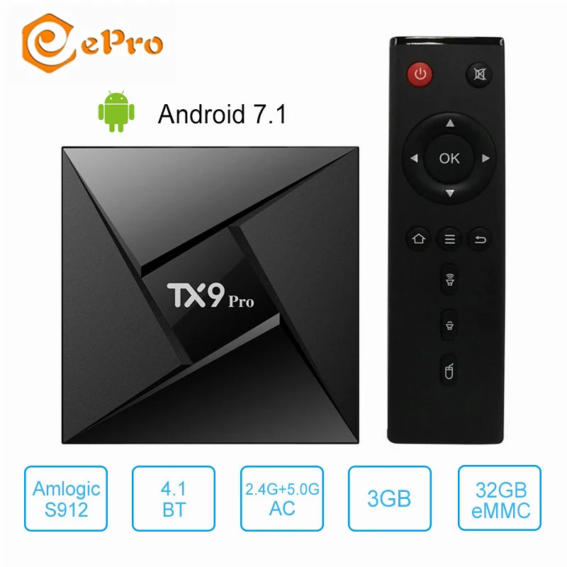 Tanix TX9 Pro ТВ коробка 3 ГБ 32 Amlogic S912 Восьмиядерный Android 7 1 Smart tv Box 2 4G 5G WiFi BT 4 1000M 4K HD2.0