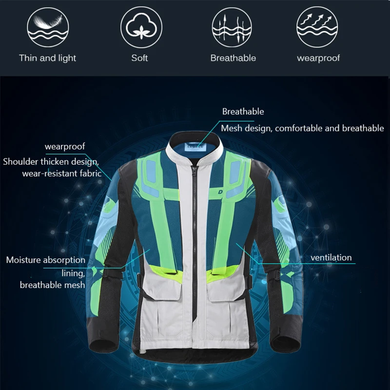 Летняя мотоциклетная куртка DUHAN 2018 Cordura тканевая Мужская гоночная сетчатая 3 М