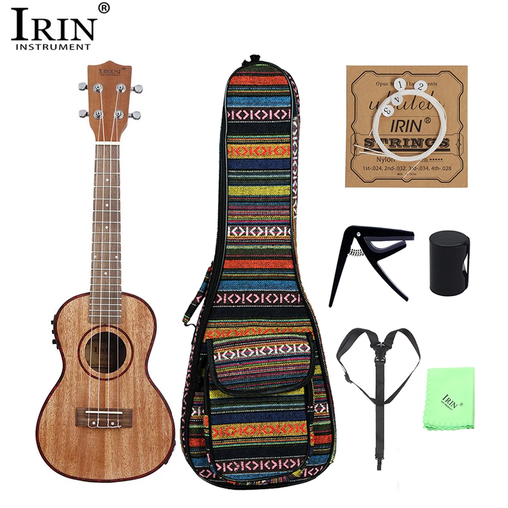 IRIN 24 дюймов укулеле Сапеле дерево сопрано 4 нейлоновые струны Ukelele комплект с ЖК-эквалайзером пикап Капо сумка для переноски музыкальный инструмент