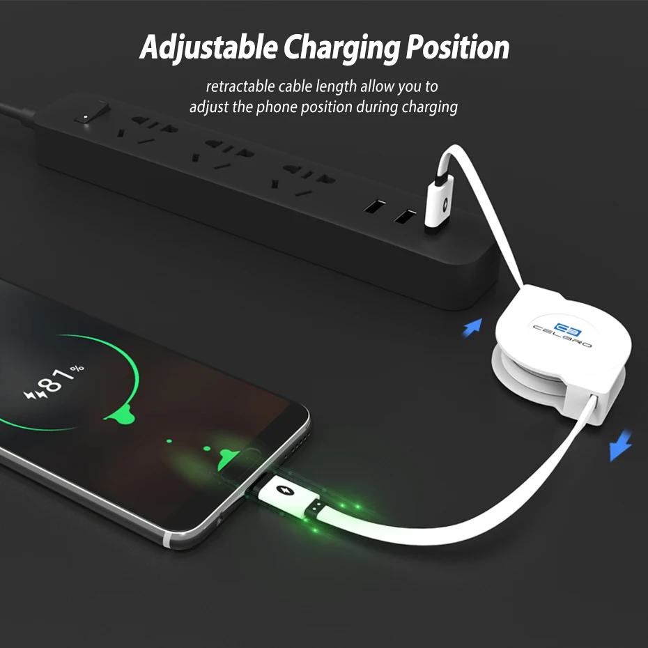 2 м 3 Usb Type C зарядный кабель Выдвижной Usbc для Samsung S20 Plus Note 20 Ultra Xiaomi Mi 10 Pro 9 A3