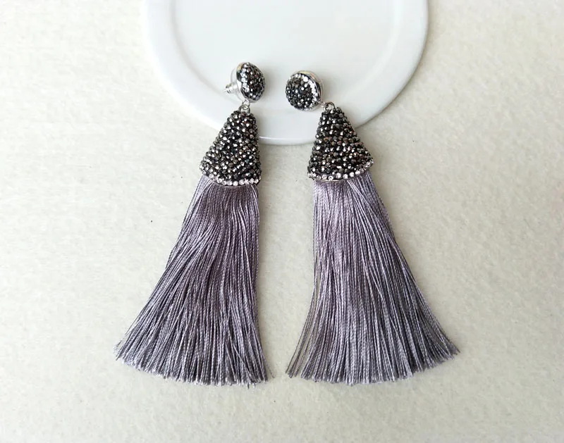 

10Pair cotton Silk Tassel Earrings,Pave Rhinestone Tassel Jewelry, For Women Bohemia Earrings ER115