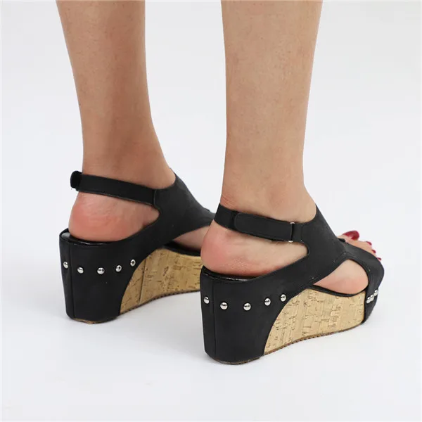 B-Sandals/женские летние дышащие пляжные сандалии с заклепками; повседневная обувь на танкетке в стиле бохо