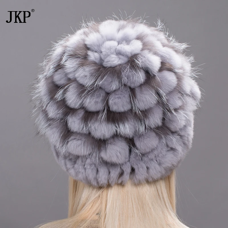 Новый Для женщин кролик меховая шапка с лисьим мехом Швейные цветок голову ремни