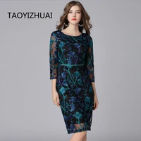 taoyizhuai 2022 new arrival spring vintage dress three quarter knee length plus size pattern embroidery women lace dress 16133