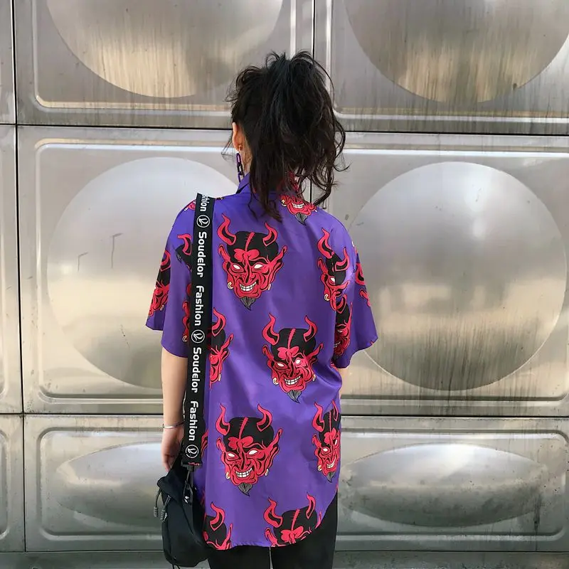 Harajuku мода мультфильм печати Для женщин рубашка Ретро хлопковые свободные
