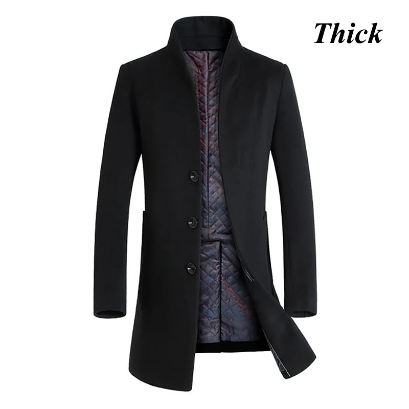 Black thick Letskeep, новинка, зимнее шерстяное длинное пальто, мужское, приталенное, повседневное, толстое пальто, Мужская теплая ветровка, Тренч, пальто, куртки, MA209 - Цвет: Black thick