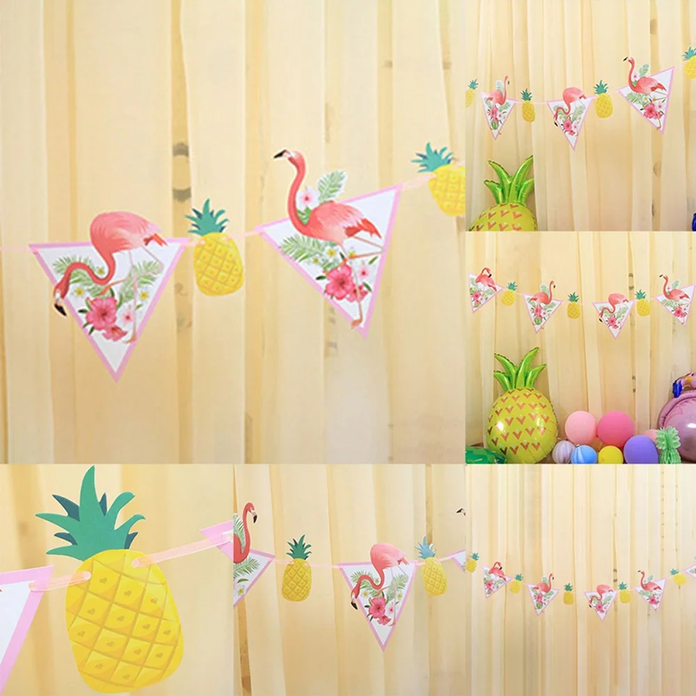 Гавайские Фламинго баннеры тянуть флаги вымпелы висячая Гирлянда DIY для домашней