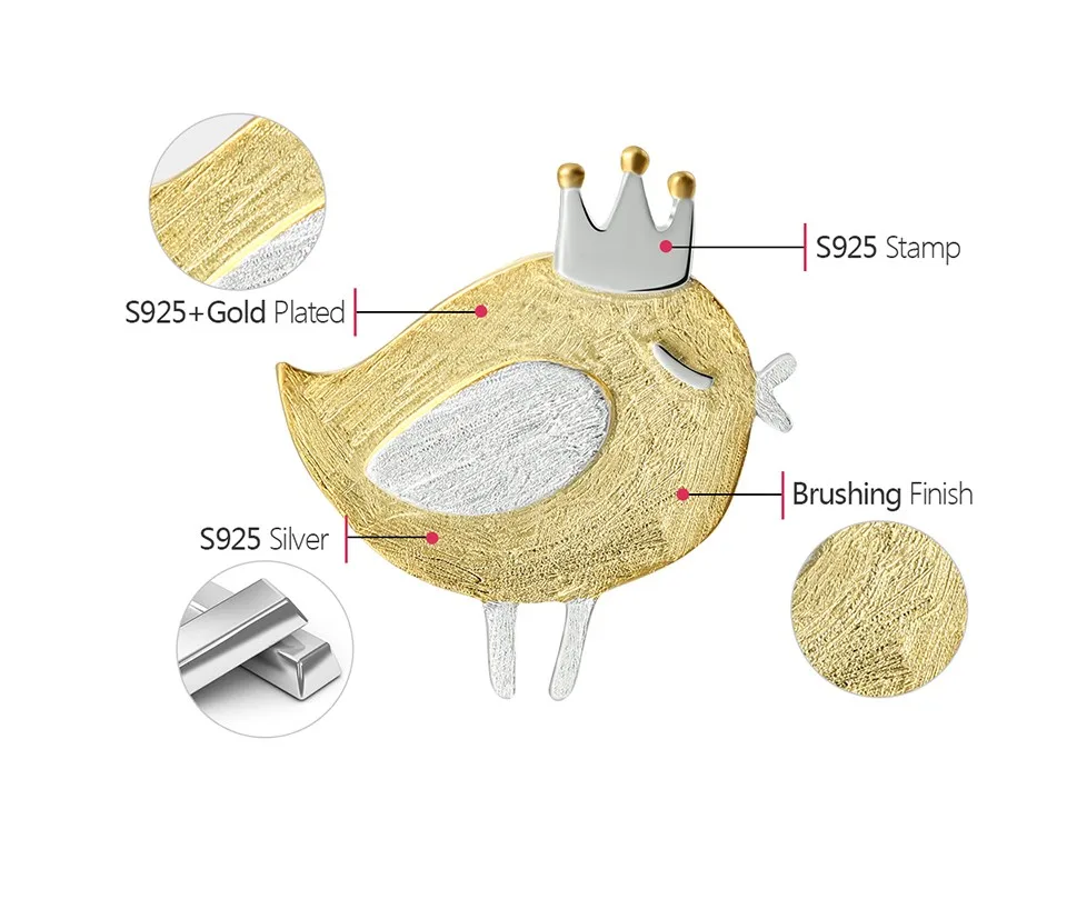 Lotus Fun реальные стерлингового серебра 925 природных ручной Fine Jewelry Прекрасная принцесса Птица Дизайн Броши Pin Broche для женщин