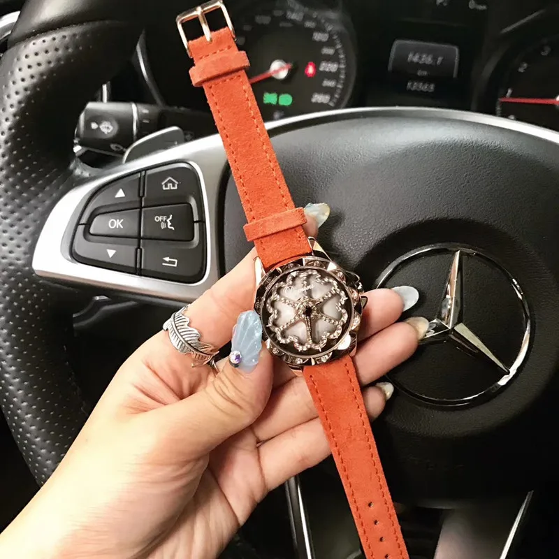 

Waterproof Real Fur Leather Strap Watches for Women Crystals Flower Watch Quartz Spinning GOOD LUCK Gift Wristwatch Montre Femme