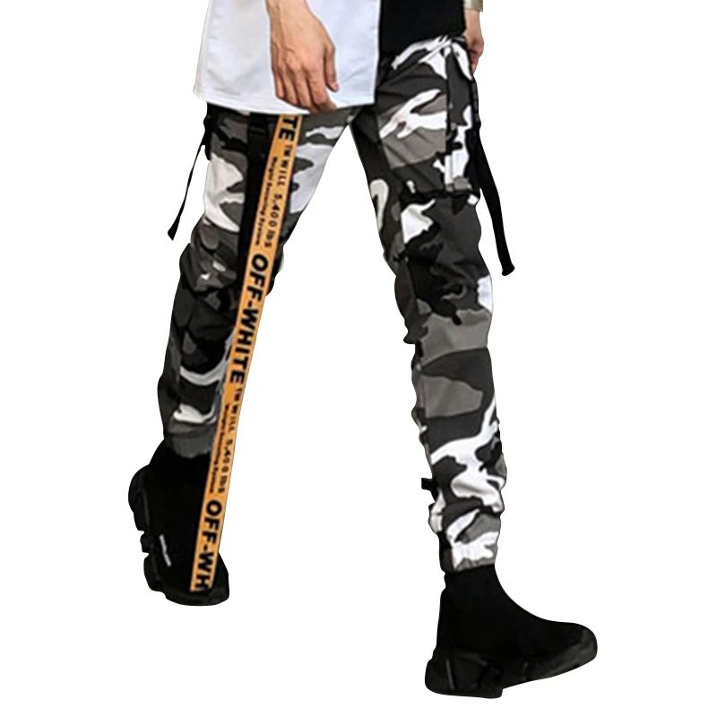 Multi Камуфляж Jogger брюки Pantalon Homme карго Pantolon ленты хип хоп Для мужчин Брюки