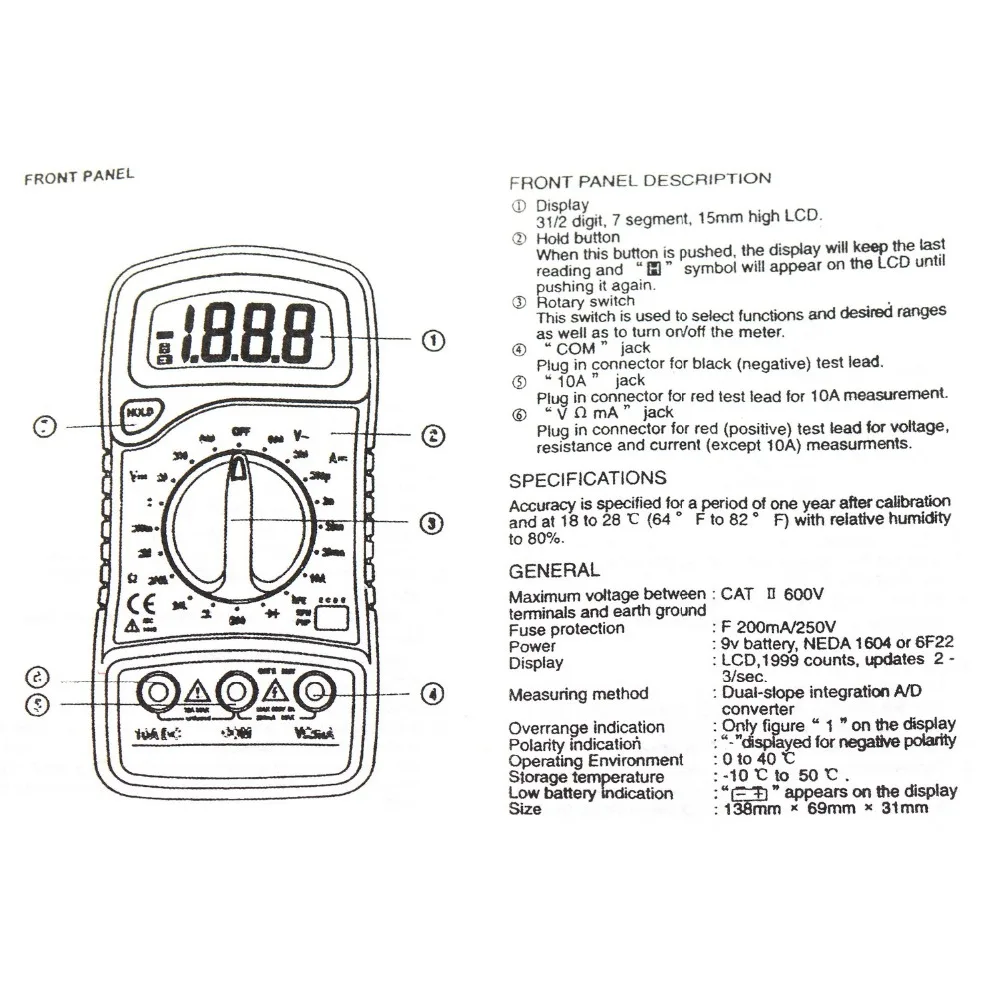 New XL830L LCD Digital Multimeter Current Voltage Resistance Transistor Temperature Tester Meter Multimetro SA723 T40 | Инструменты
