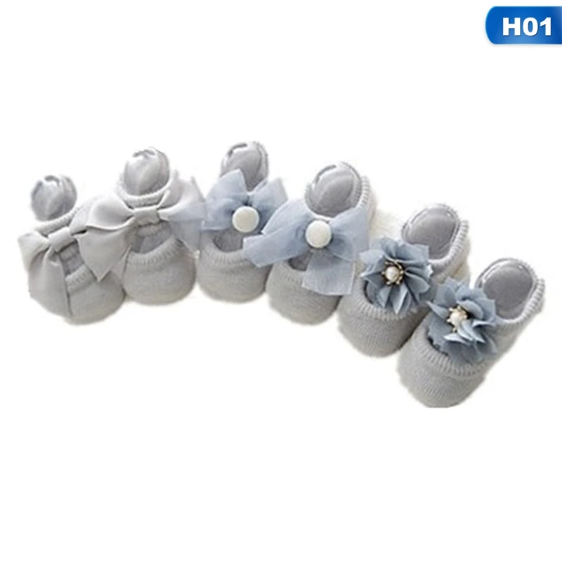 1 Pair Random 1 пара Хлопковых Носков для маленьких девочек носки для новорожденных Нескользящие милые кружевные носки с цветочным принтом и бантом для малышей носки для дня рождения для От 1 до 3 лет - Цвет: 1 Pair Random