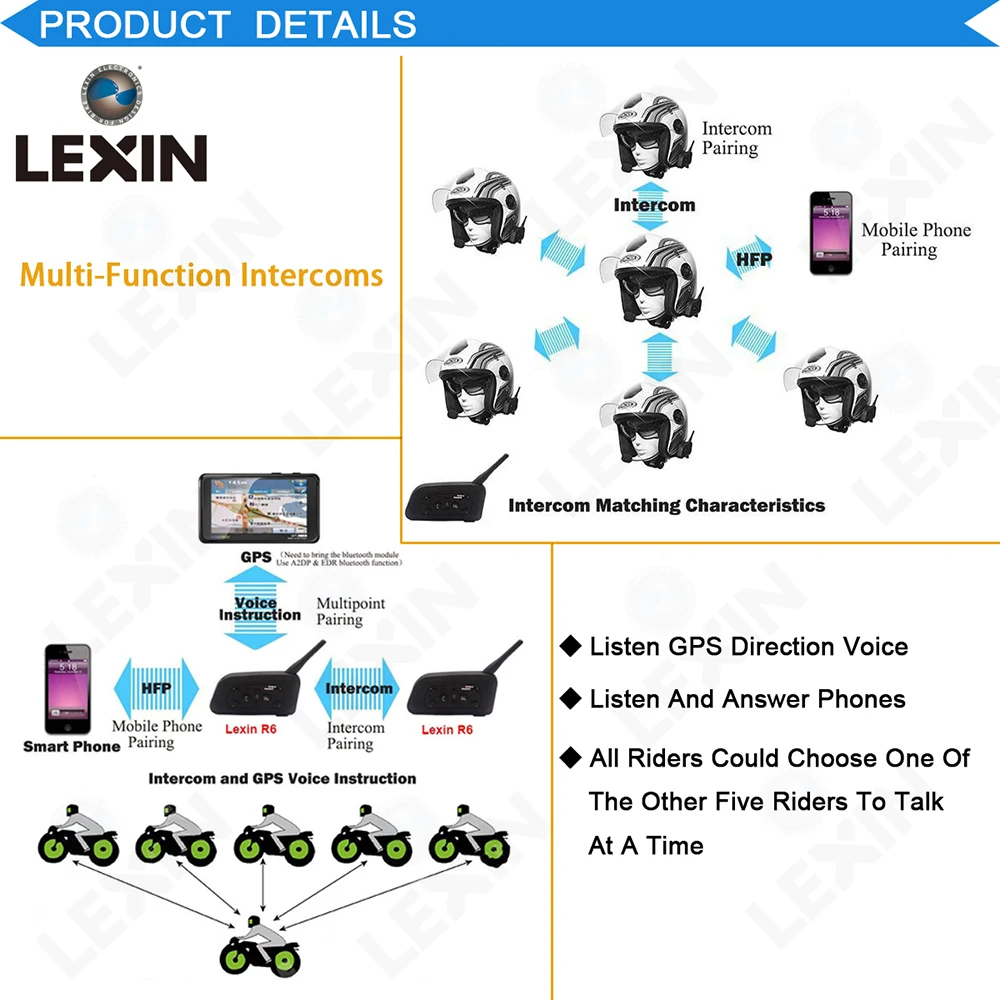 LEXIN 2 шт R6 1200 м BT мотоциклетный беспроводной домофон шлем гарнитуры для 6 райдеров Intercomunicador Bluetooth Para Motocicleta