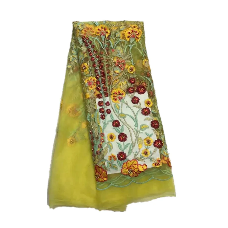 2017 новейший дизайн вышитая бисером кружевная ткань с красивой цветочной